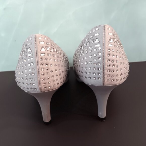 KELLY and KATIE DOREEN Stone Studded Grey Satin Peep Toe Pumps ~ Size 6.5M - Picture 6 of 8